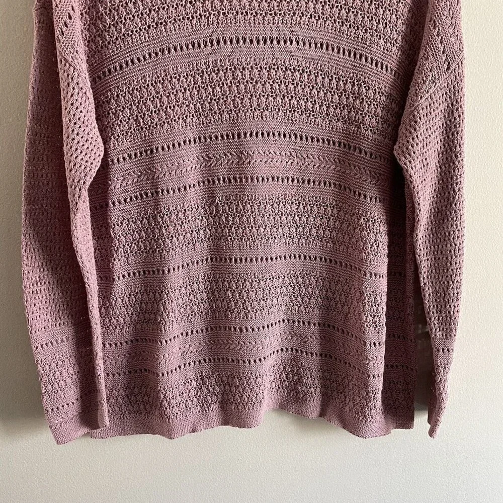 J.Jill Womn M Mauve Cotton Blend Open Knit Textured Stripe Pullover Sweater NWOT